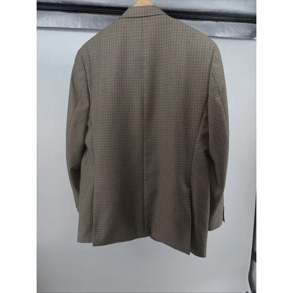 Mens 44L Michael Kors Tan Blue Houndstooth Suit Jacket Sport Coat - Picture 10 of 10